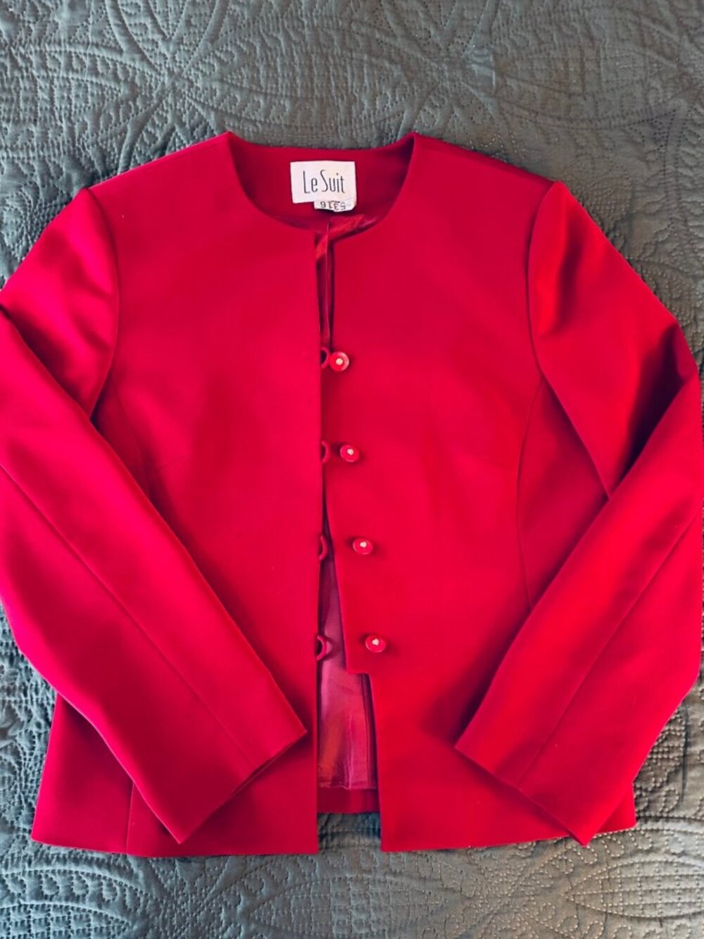 Vintage Le Suit vibrant red collarless structured blazer, women's size 10